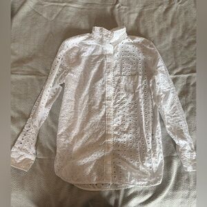J. Crew Classic Fit White Eyelet Casual Shirt Size 8
